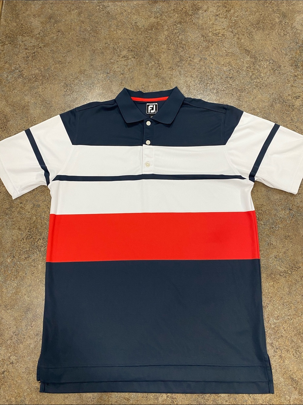 FootJoy Navy White Red Horizontal Stripe Golf Polo
